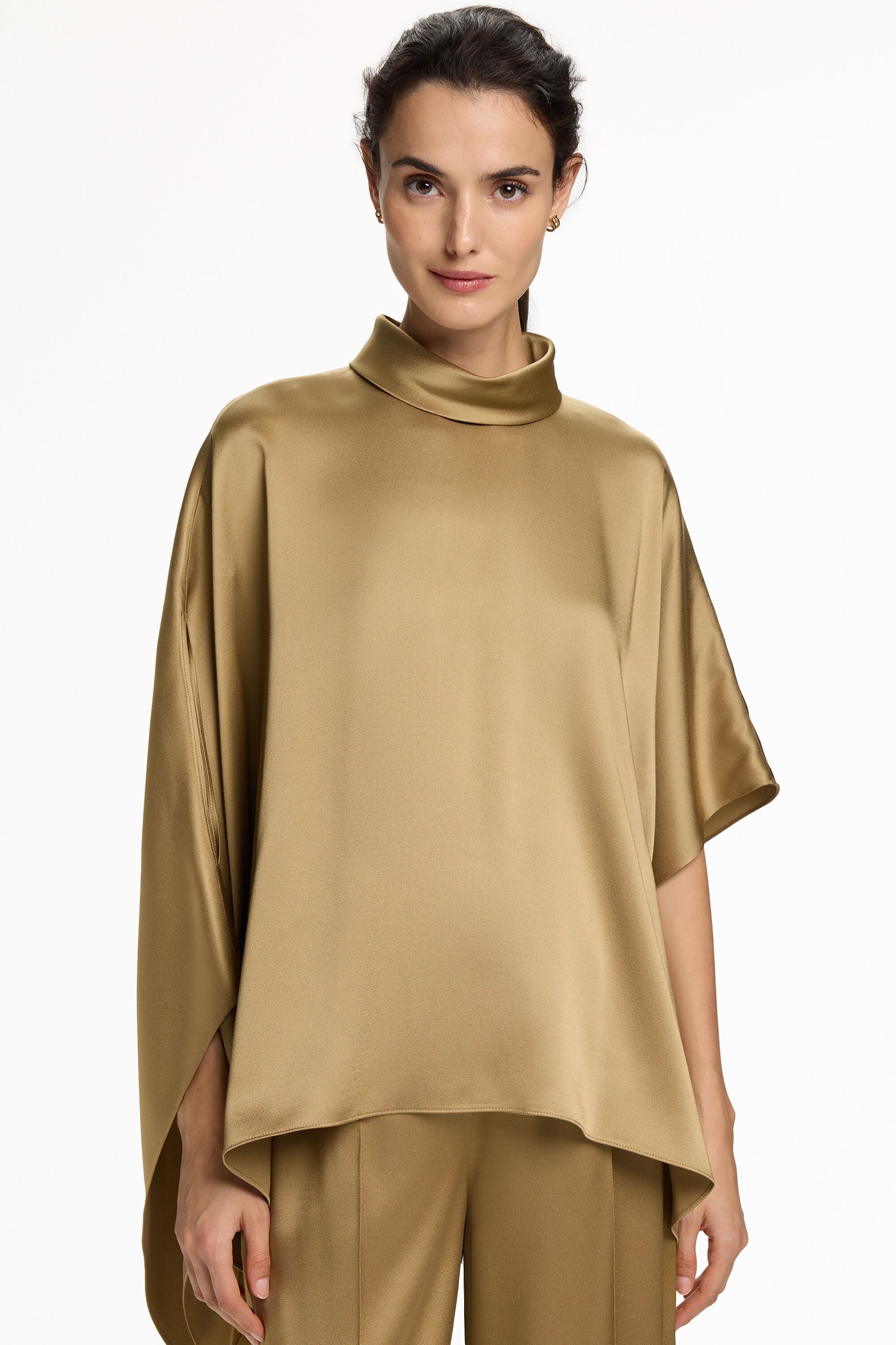 CH CAROLINA HERRERA ノースリーブ ブラウス Satin Crepe Oversize Asymmetric Top gold - CH Carolina Herrera