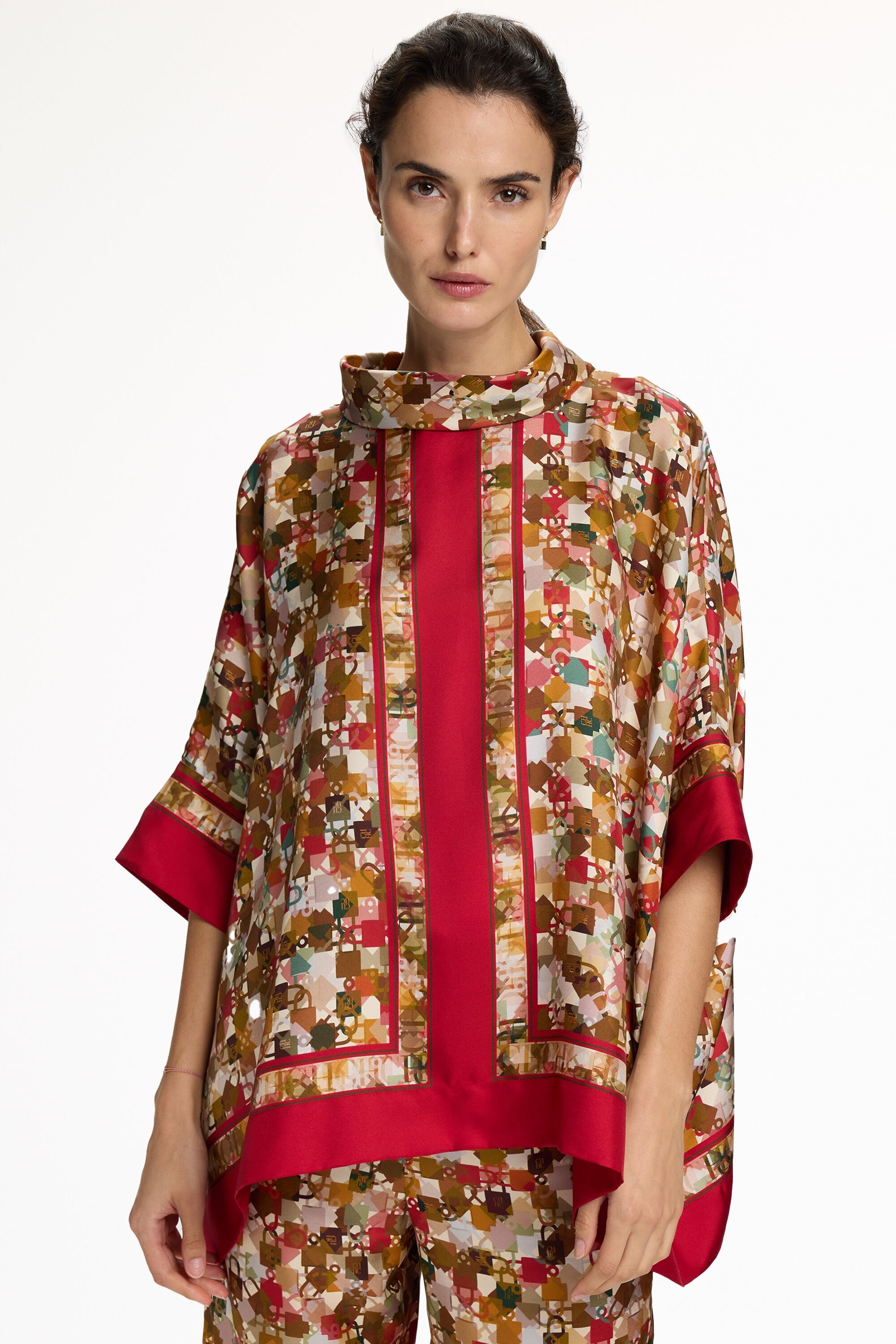 Top Cuadrado de Twill de Seda Estampado Locked