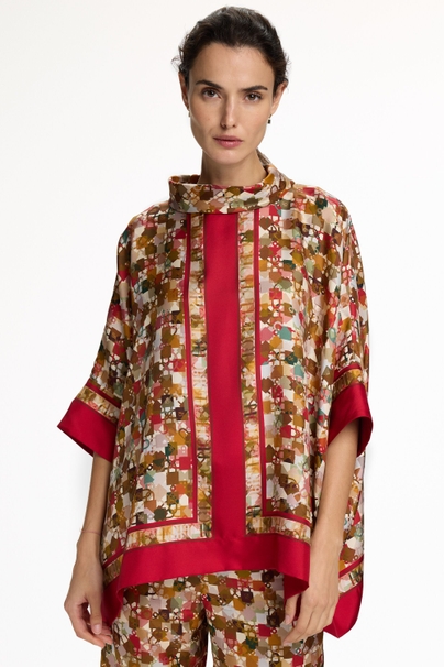 Top Cuadrado de Twill de Seda Estampado Locked - ROJO/MULTICOLOR