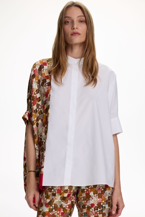 LOCKED PRINT TWILL AND POPLIN OVERSIZE SHIRT