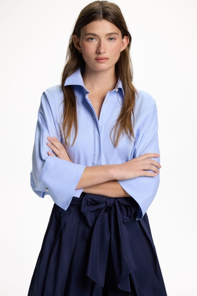 Twill Cocoon-Fit Shirt with Pearl Buttons - SKY BLUE