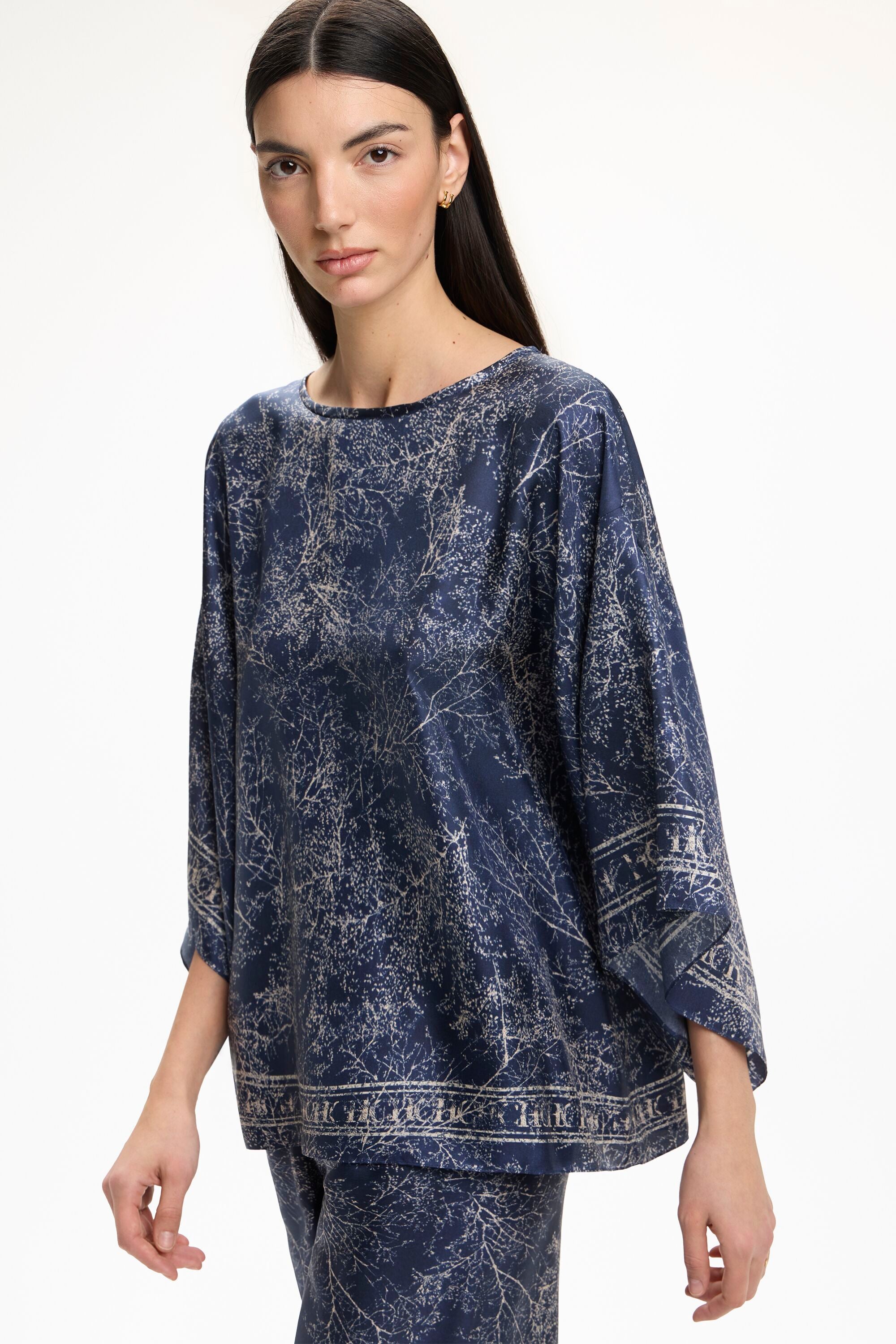 Sakura Print Silk Twill Oversize Top blue - CH Carolina Herrera
