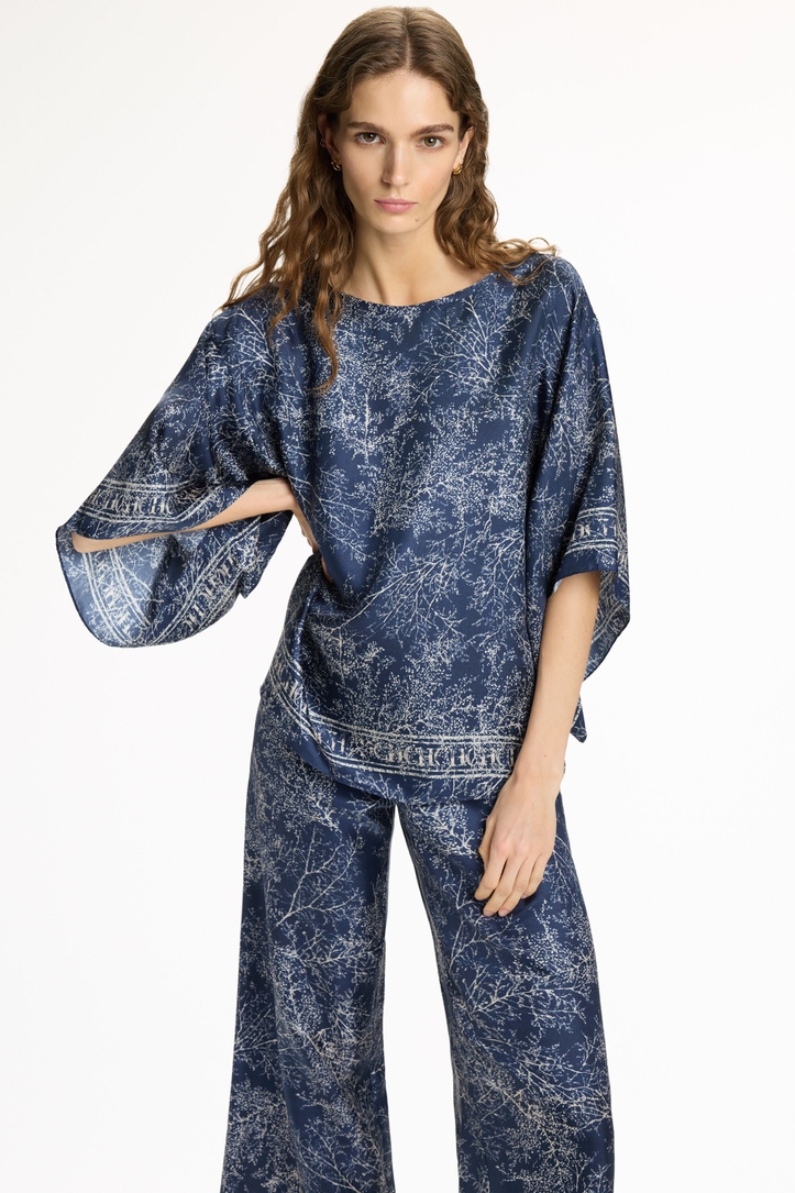 Sakura Print Silk Twill Oversize Top