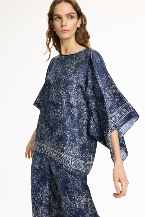 TOP OVERSIZE DE TWILL DE SEDA ESTAMPADO SAKURA