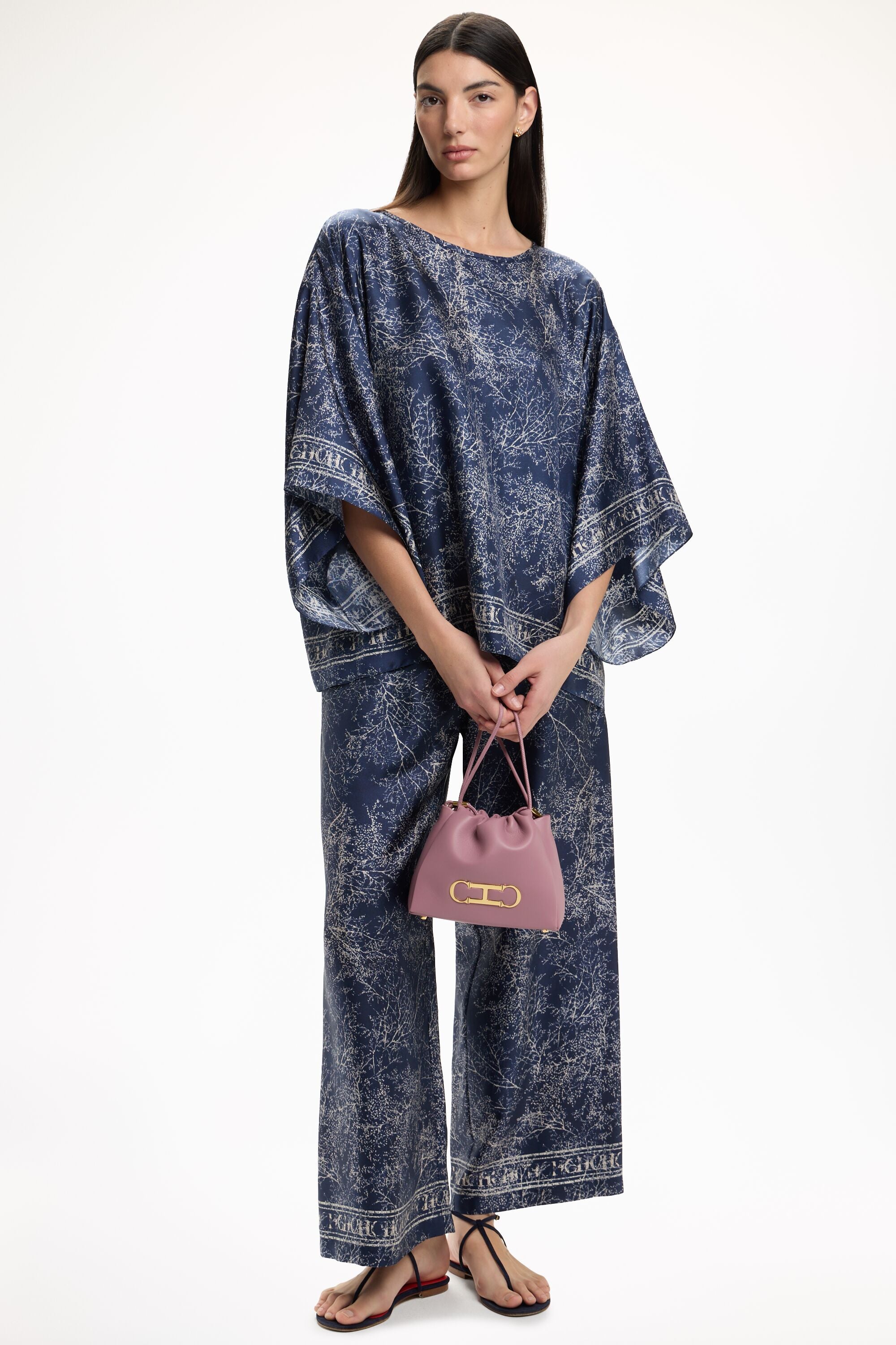 Sakura Print Silk Twill Oversize Top blue - CH Carolina Herrera