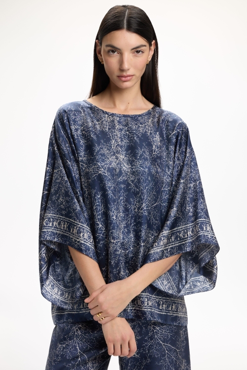SAKURA PRINT SILK TWILL OVERSIZE TOP