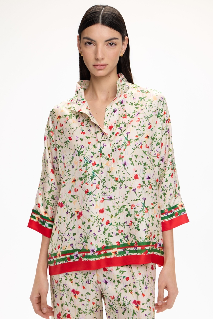 Print Silk Twill Oversize Top