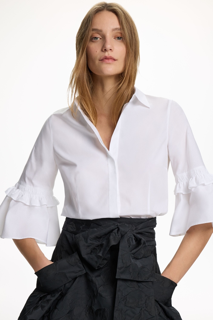Poplin Fitted White Shirt with Ruffles
