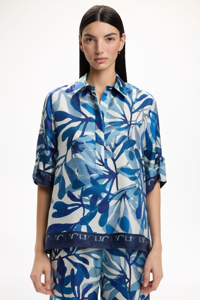 Seaflora Print Silk Twill Straight-Fit Shirt - BLUE/ECRU