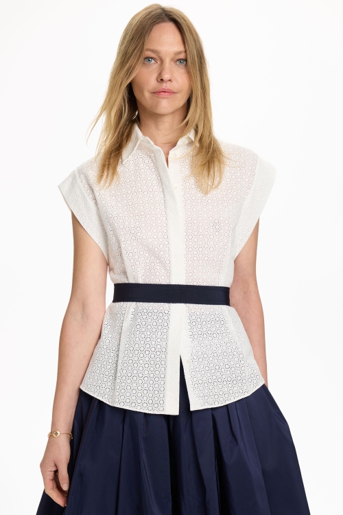 CUT-OUT COTTON FITTED SHIRT