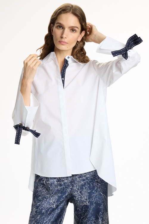 TAPE-DETAILED POPLIN A-LINE SHIRT