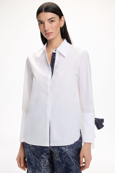 Tape-Detailed Poplin A-Line Shirt - WHITE