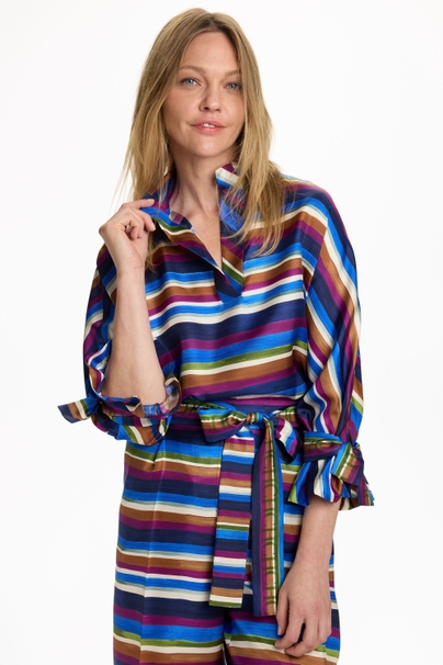 Saint Tropez Print Silk Twill Cocoon Top - BLUE/PURPLE