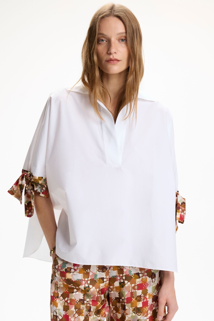 Camisa Oversize de Popelín y Twill Estampado Locked