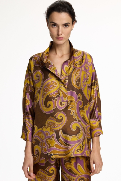Paisley Print Silk Twill Oversize Top - BROWN/MULTICOLOR