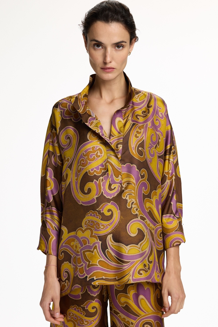 Paisley Print Silk Twill Oversize Top