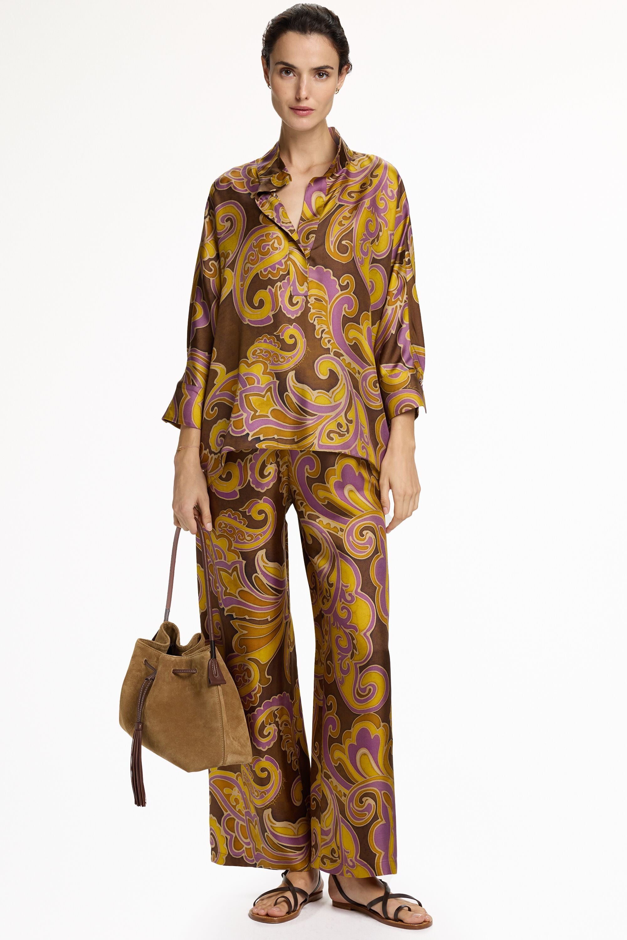 Paisley Print Silk Twill Oversize Top brown/multicolor - CH