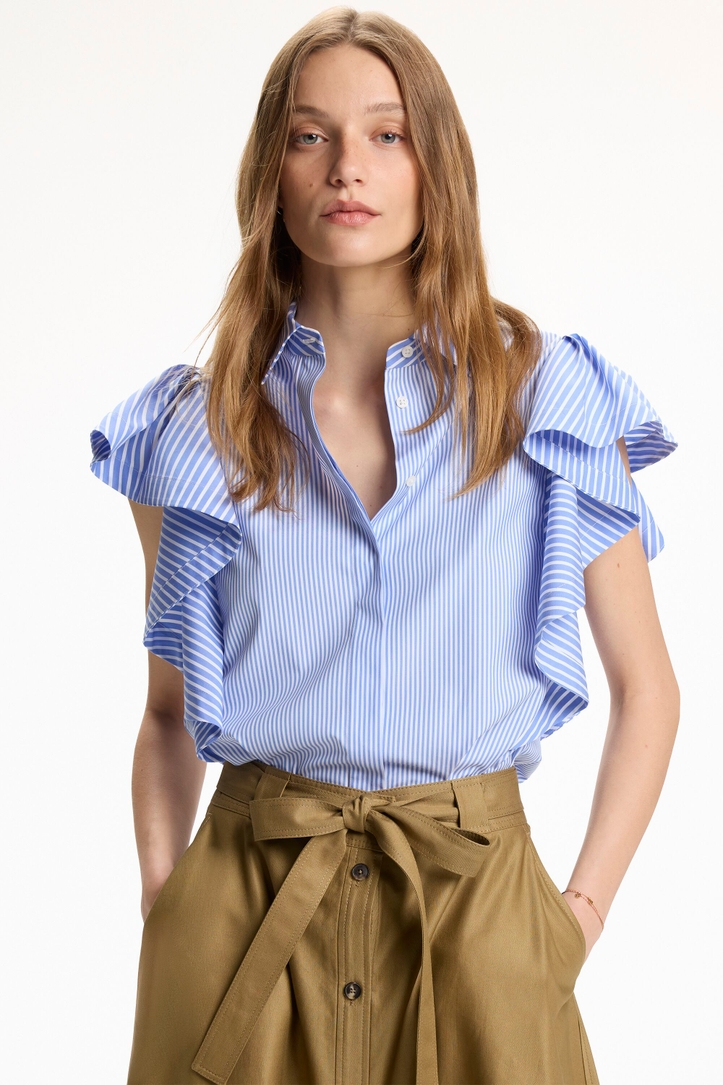 Ruffled Striped Poplin Fitted Shirt
