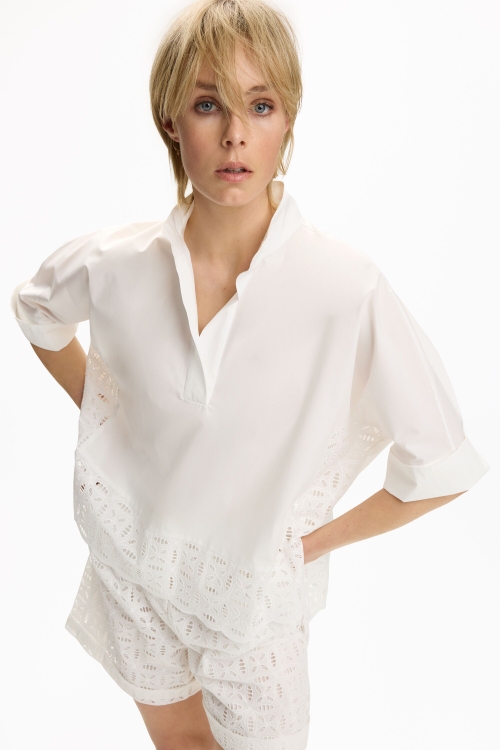 POPLIN OVERSIZE SHIRT WITH CUT-OUT EMBROIDERY