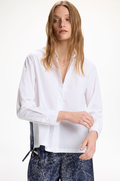 Camisa Recta de Popelín y Twill Seda Estampado - BLANCO/AZUL MARINO