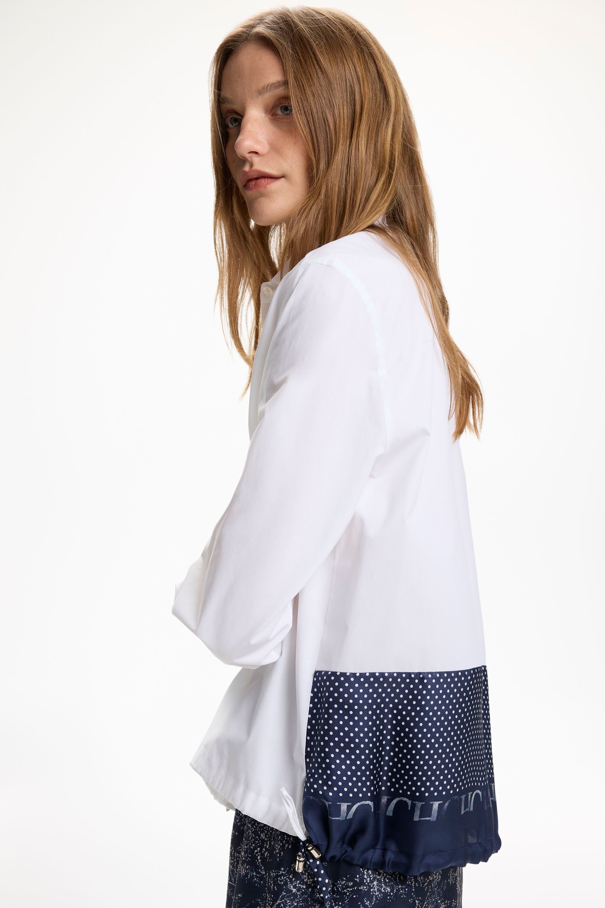 Poplin and Silk Twill Straight-Fit Shirt white/navy - CH Carolina
