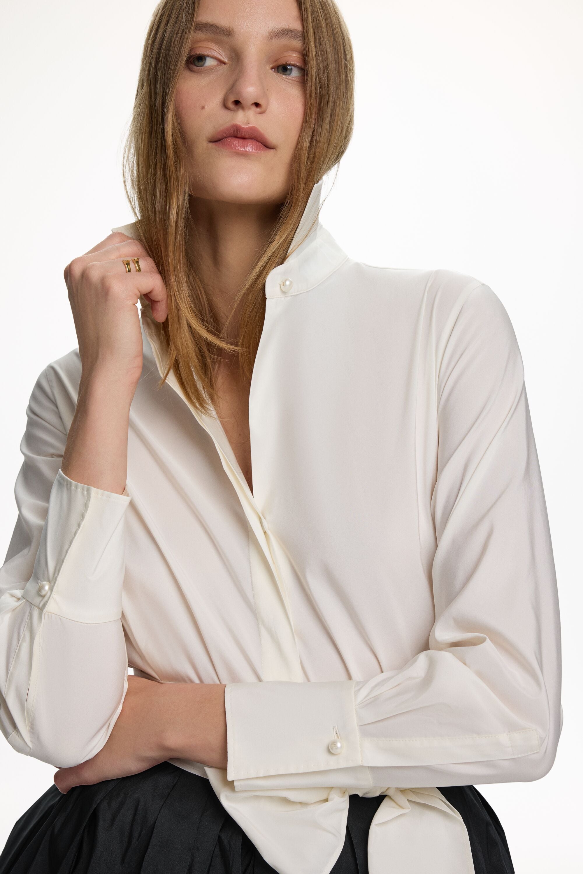 Taffeta Fitted Shirt with Sash ivory - CH Carolina Herrera France