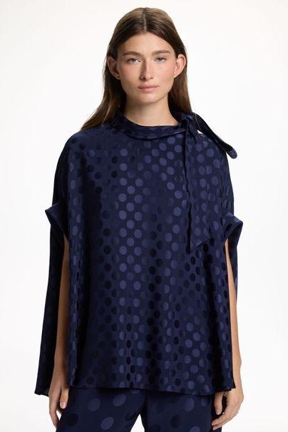 Jacquard Oversize Top with Polka Dots - NAVY