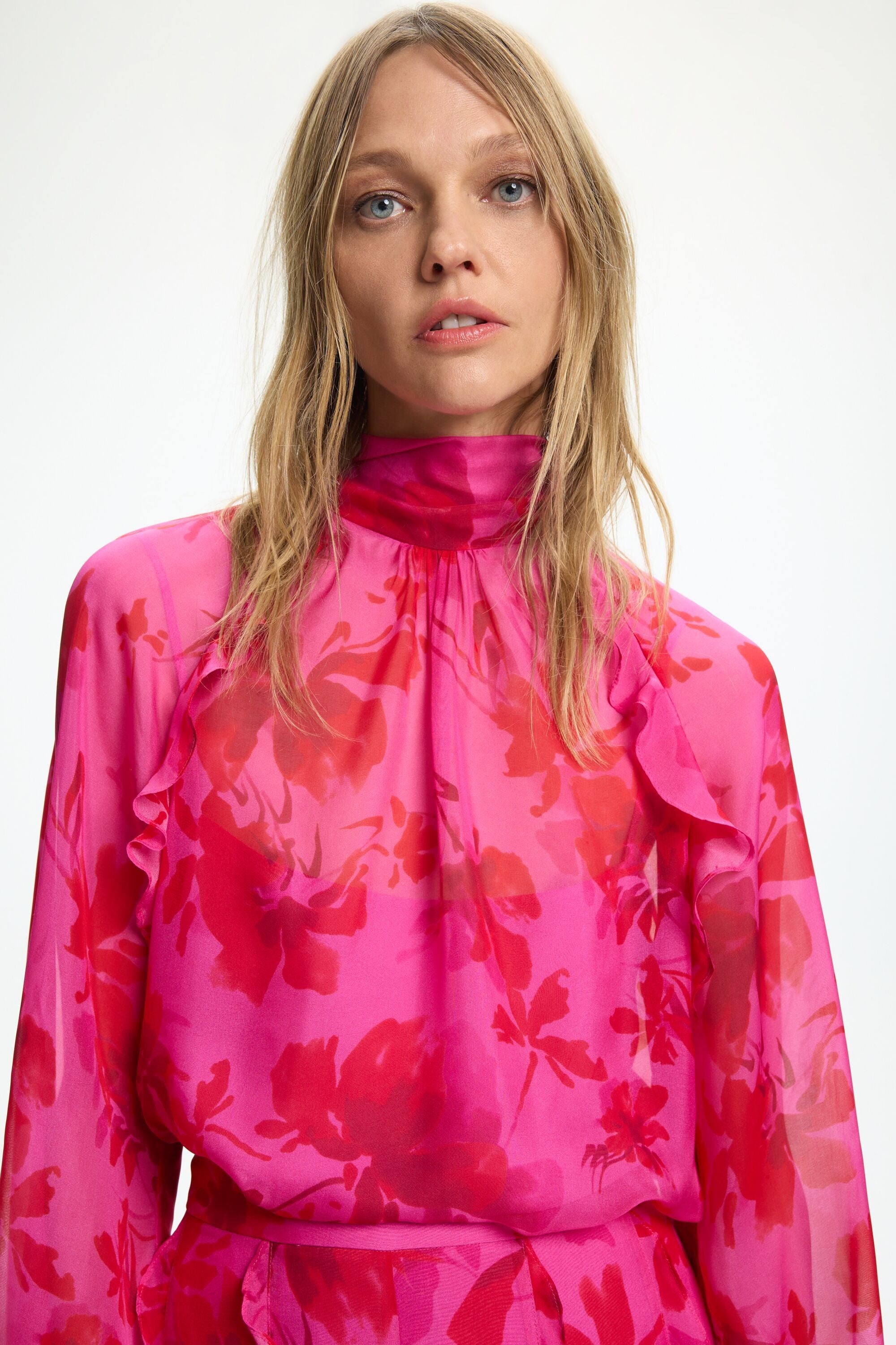 Print Silk Chiffon A-Line Top fuchsia/red - CH Carolina Herrera
