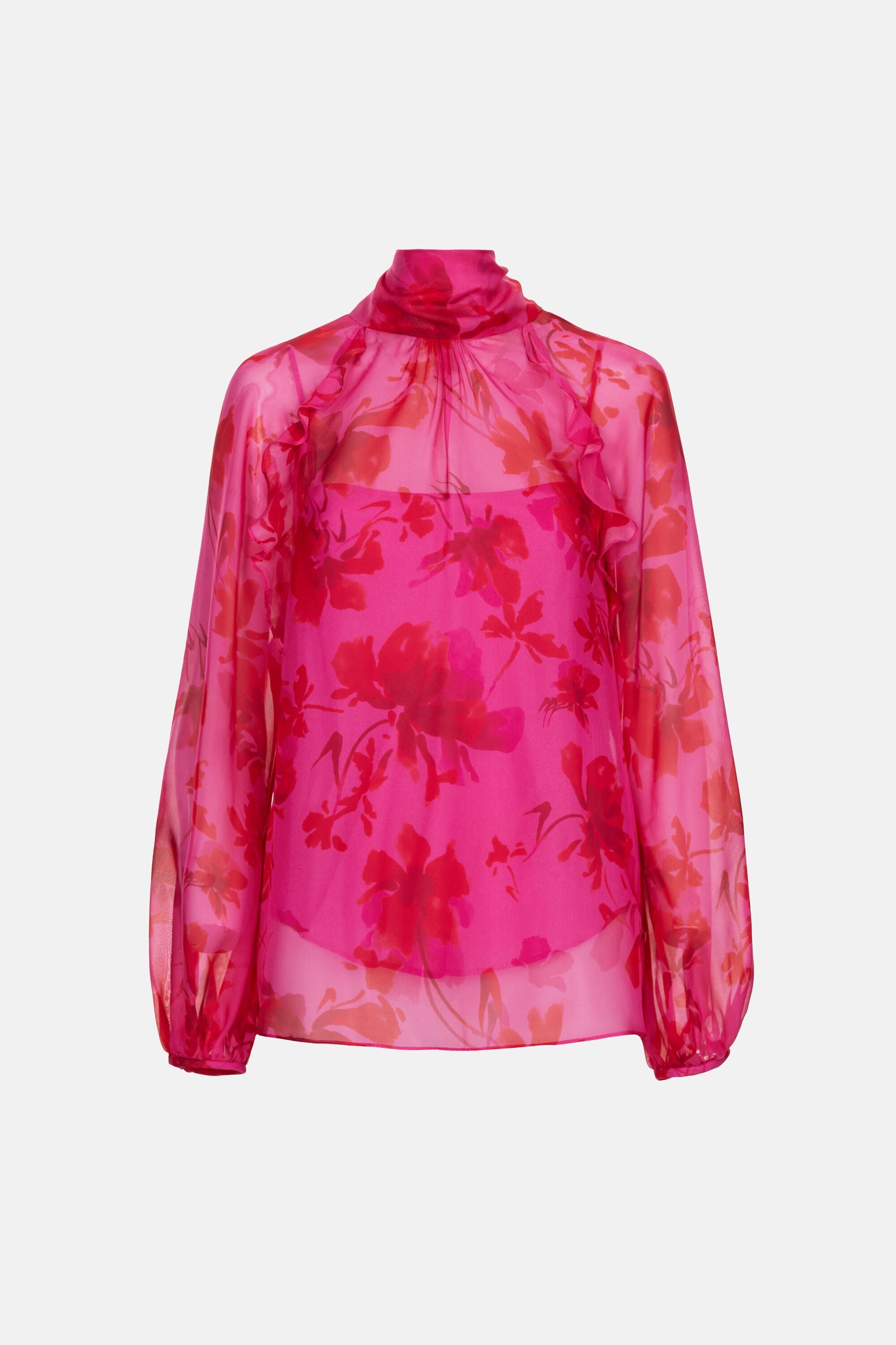 Print Silk Chiffon A-Line Top fuchsia/red - CH Carolina Herrera