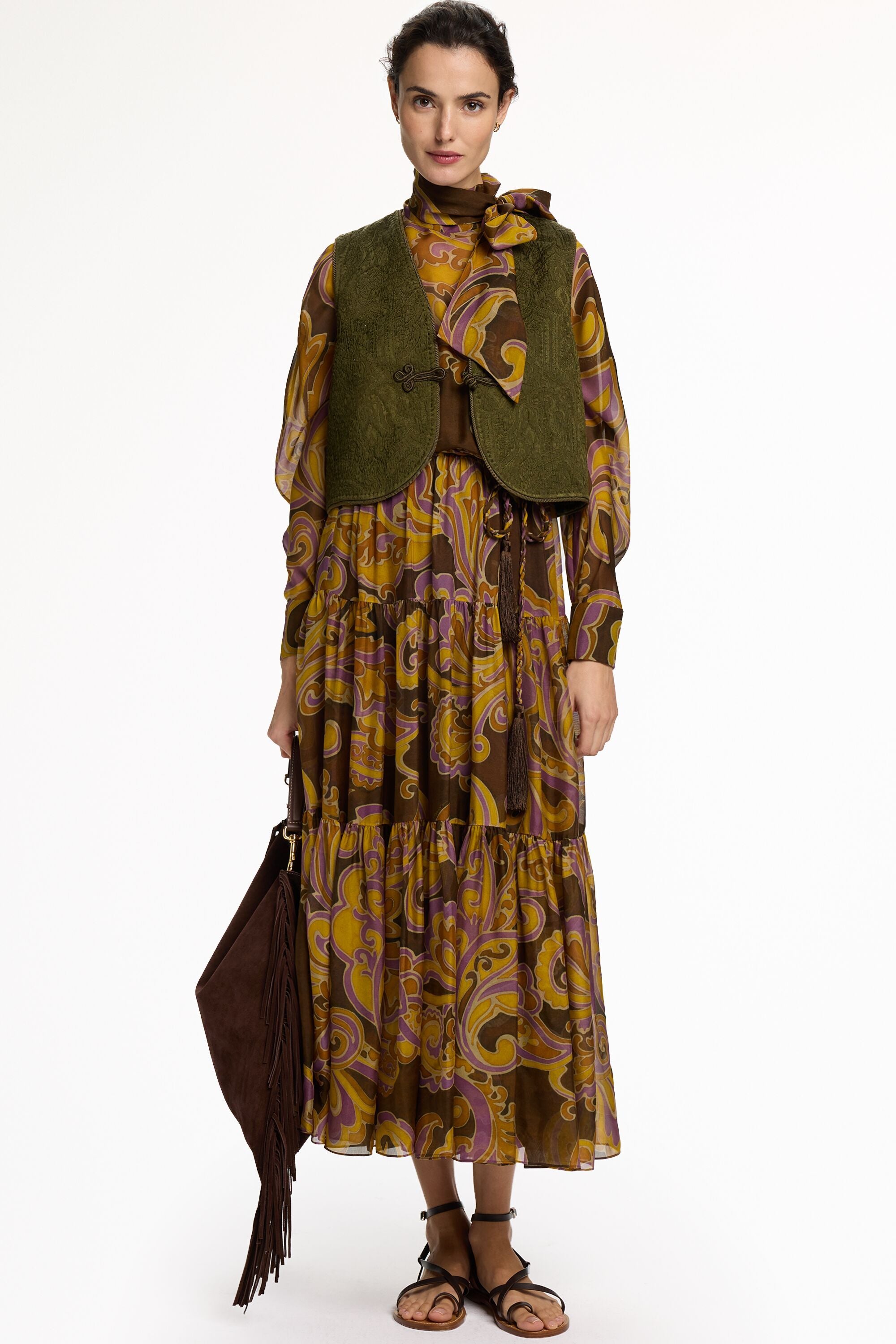 Jacquard Short Vest with Decorative Trimming green - CH Carolina