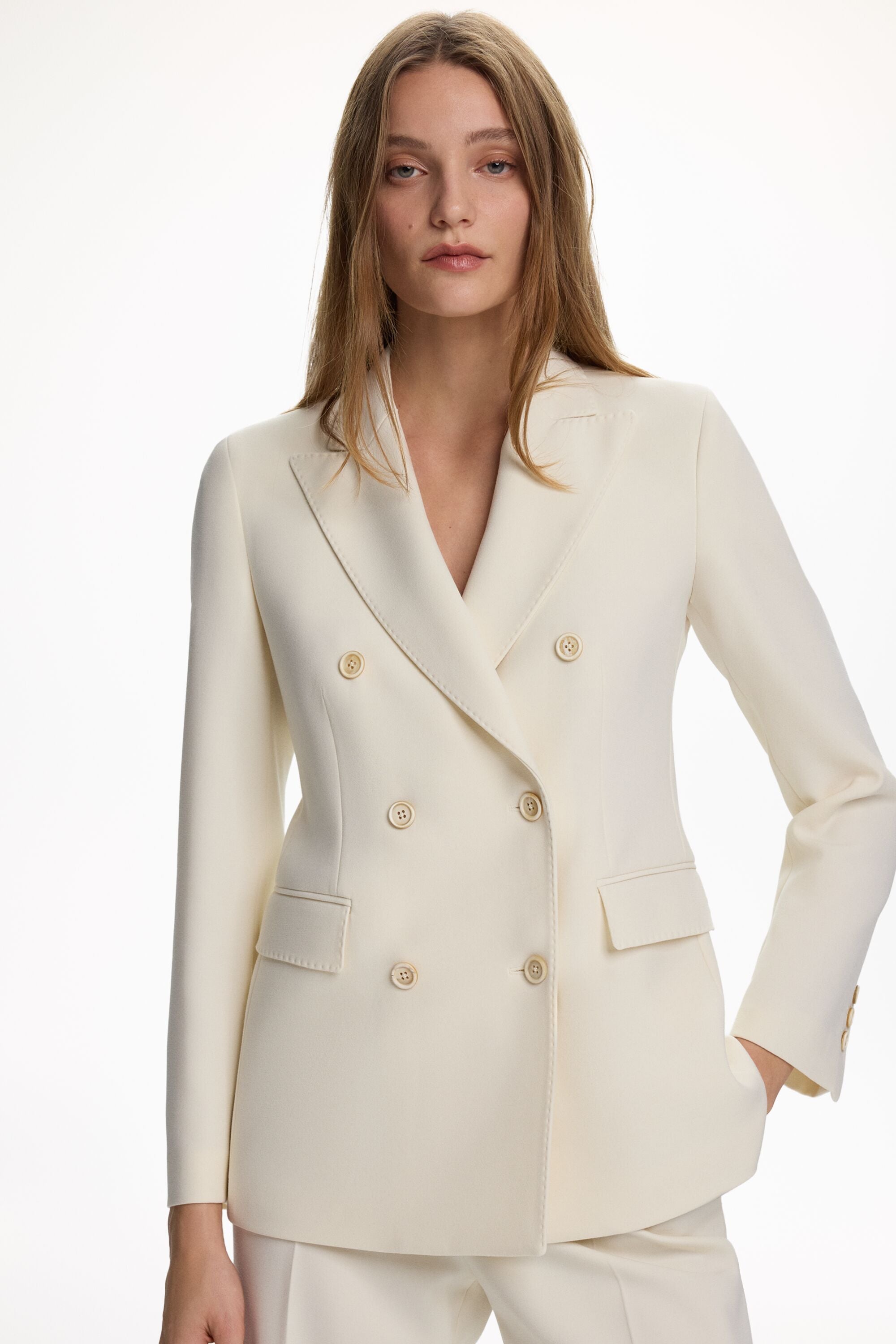 Crepe Double-Breasted Tailored Jacket ivory - CH Carolina Herrera