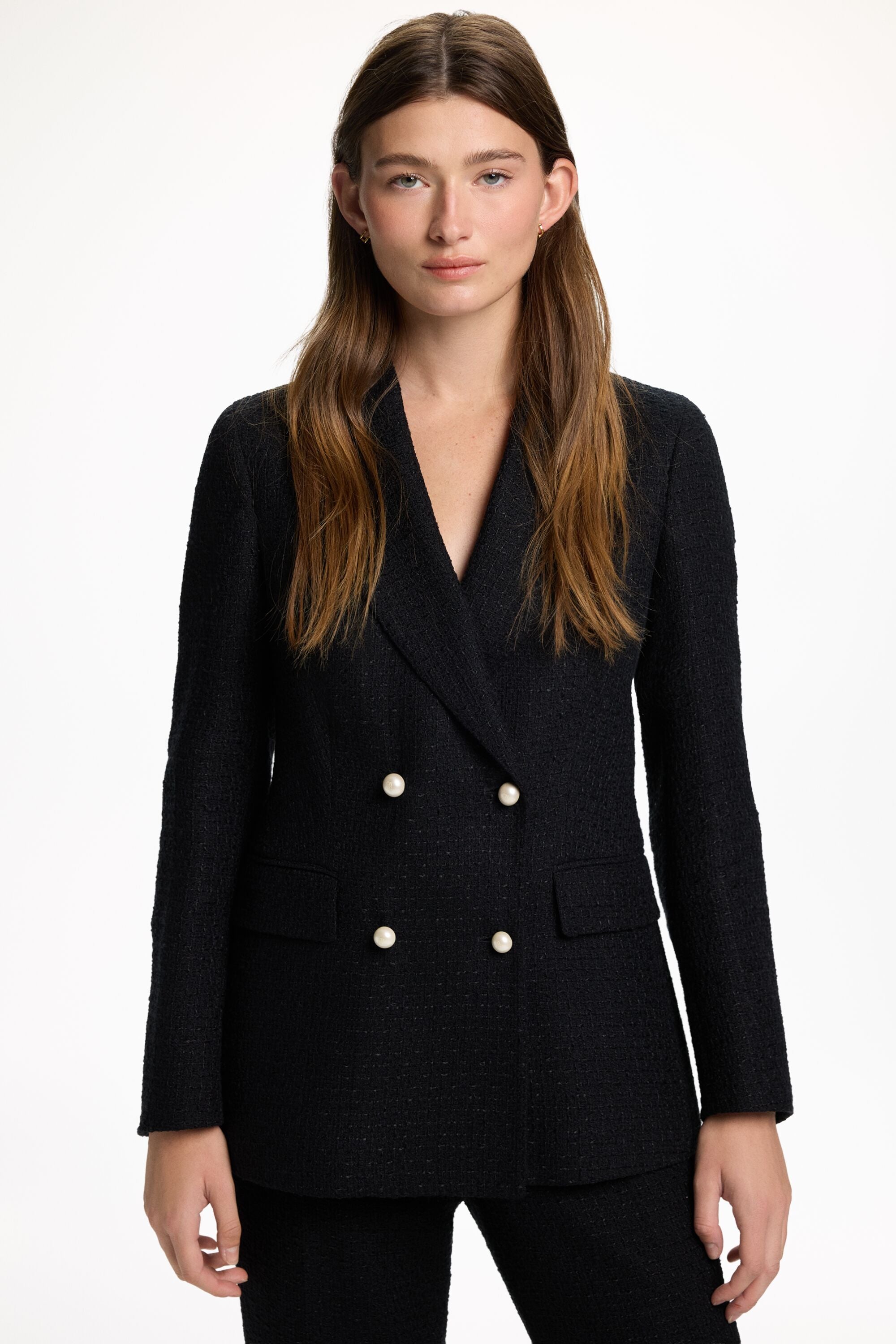 Weave Fitted Double-Breasted Tailored Jacket black - CH Carolina 