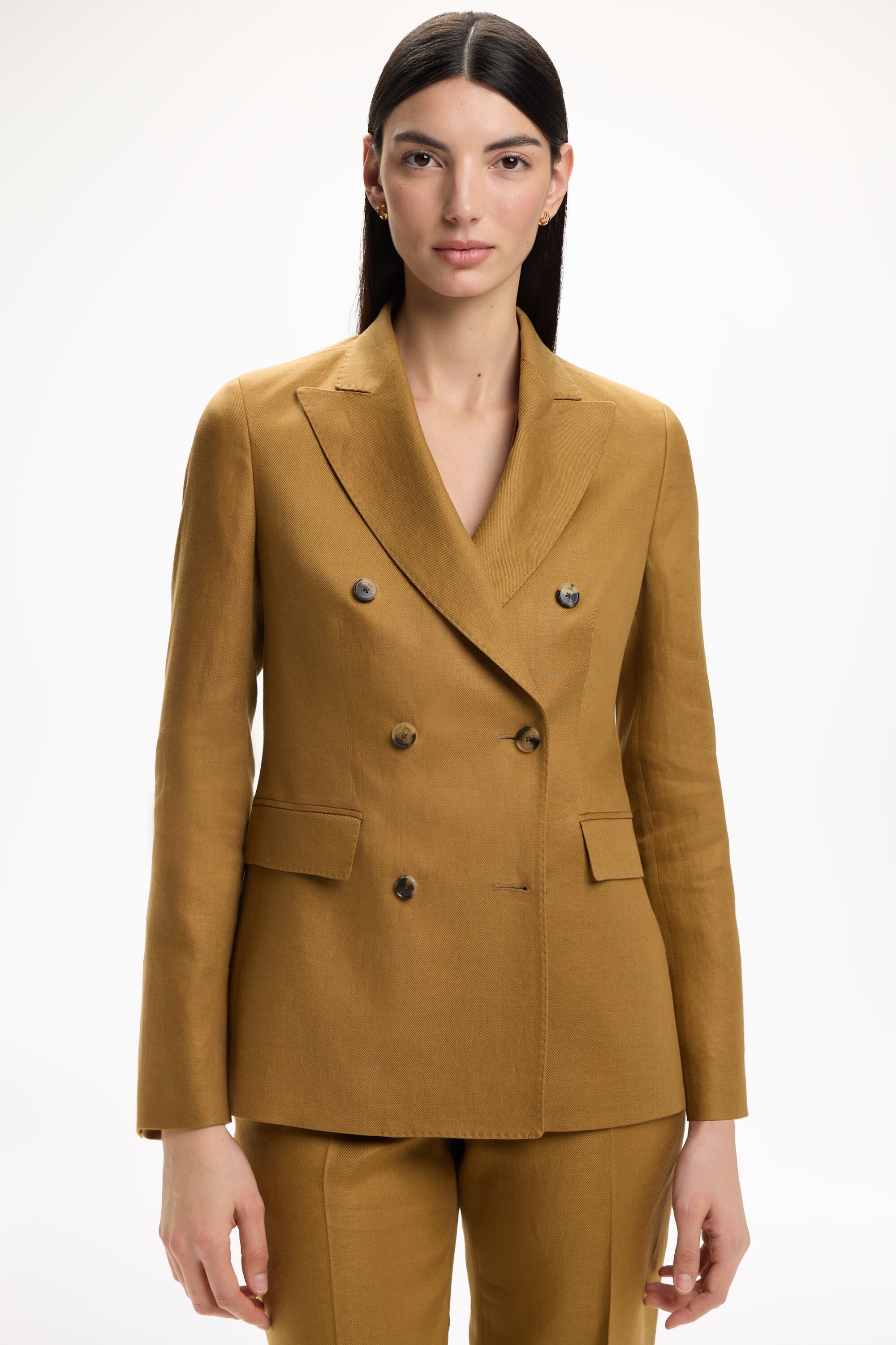 Linen Fitted Double-Breasted Tailored Jacket