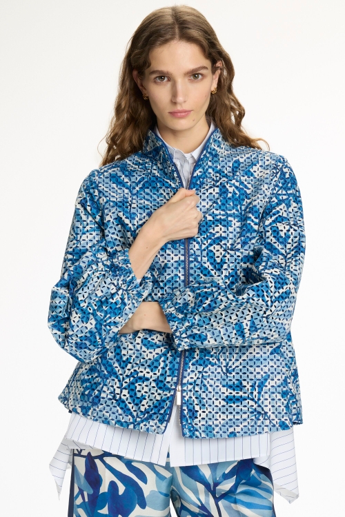 SEAFLORA PRINT CUT-OUT EMBROIDERED NYLON JACKET