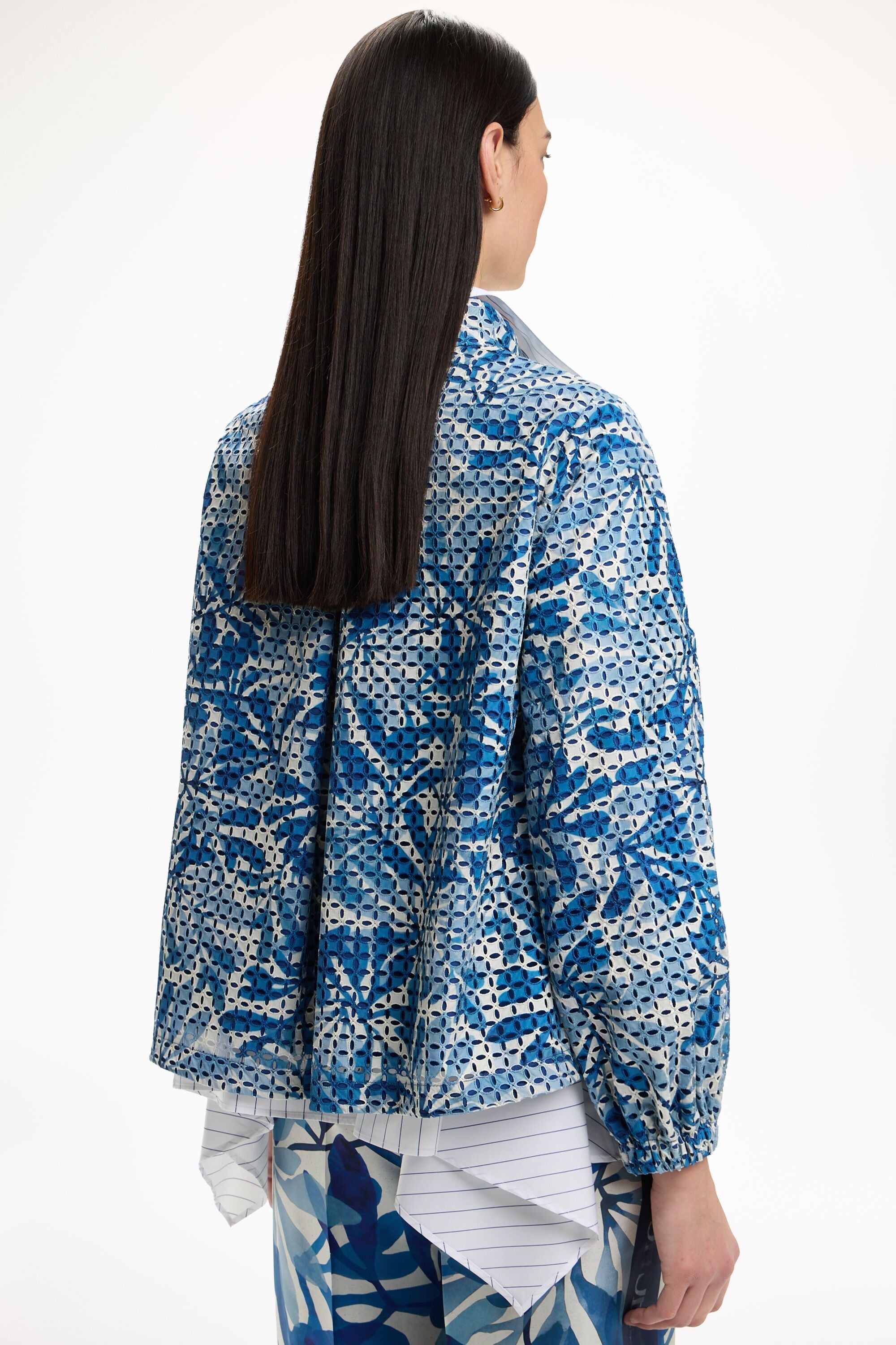 Seaflora Print Cut-Out Embroidered Nylon Jacket blue/ecru - CH