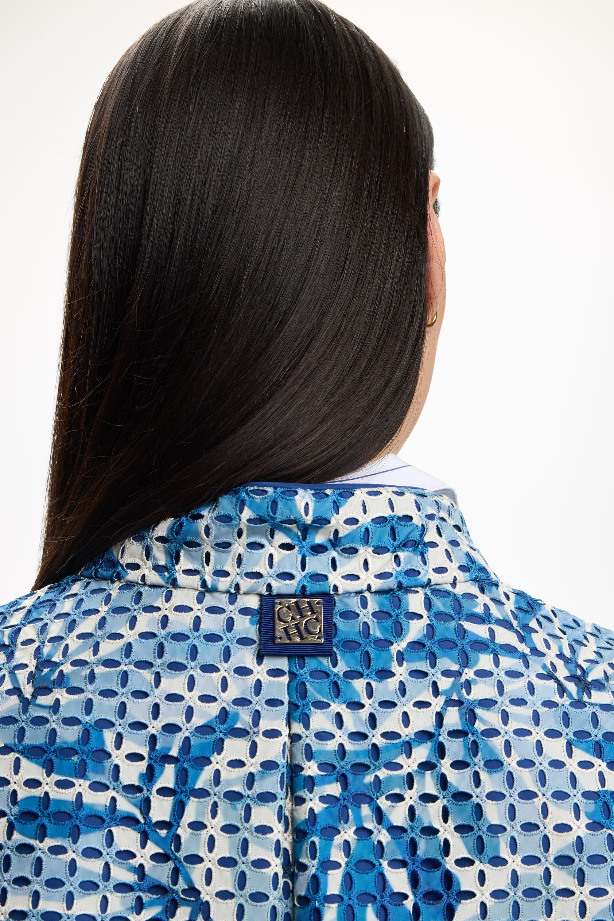 Seaflora Print Cut-Out Embroidered Nylon Jacket blue/ecru - CH