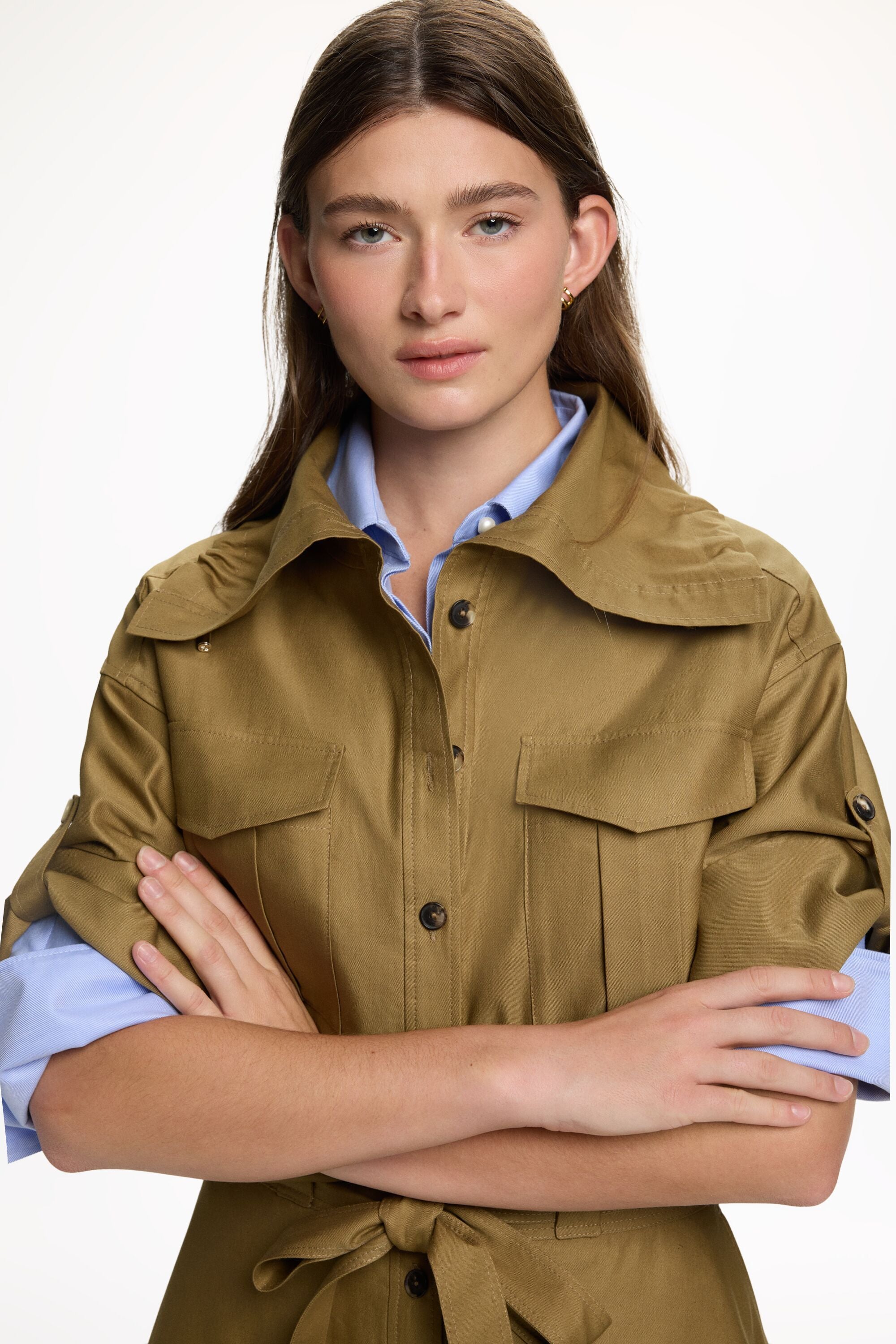 Short-Sleeved Twill Safari Jacket green - CH Carolina Herrera 