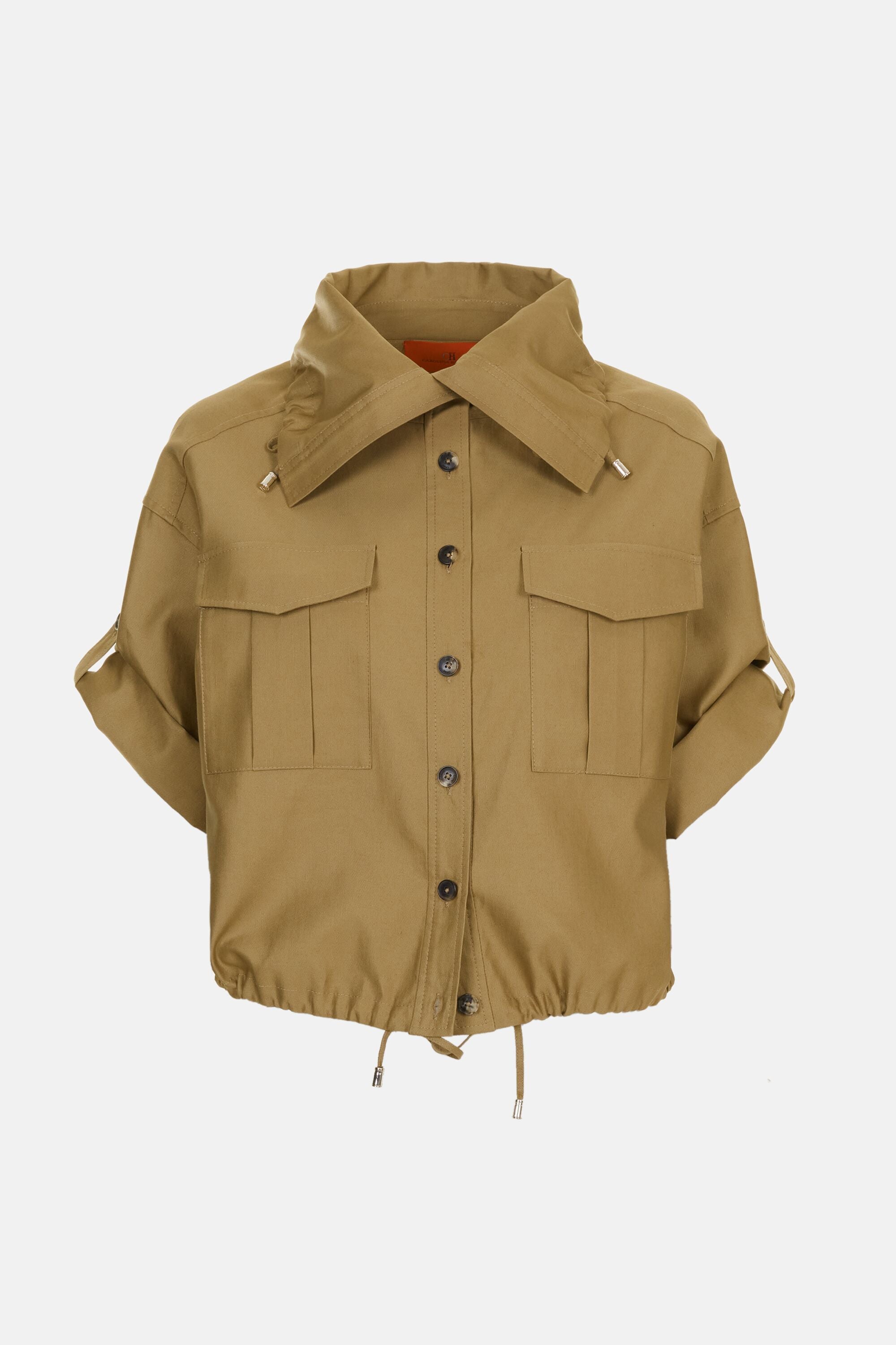 Short-Sleeved Twill Safari Jacket green - CH Carolina Herrera 
