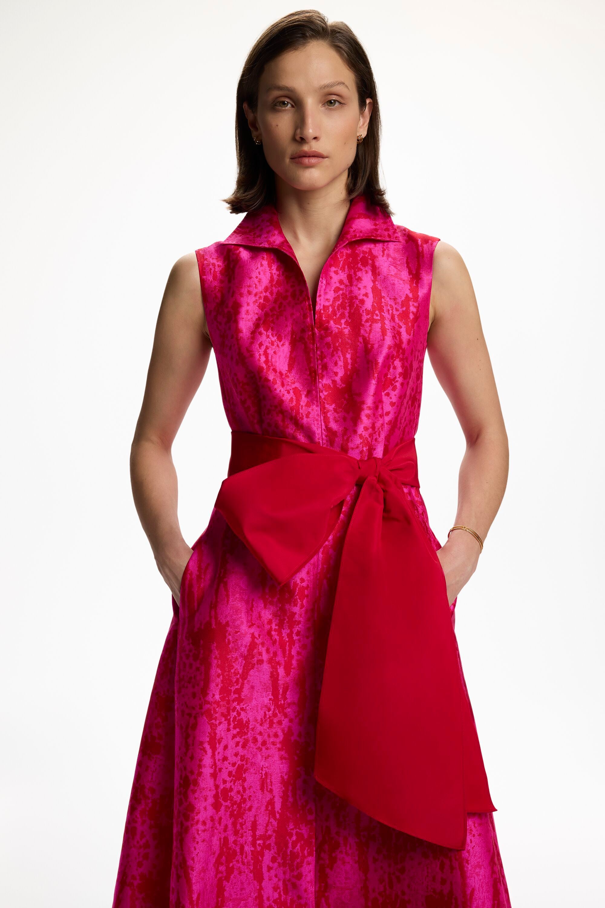 美品 CH CAROLINA HERRERA バルーンコート M相当 リボン Taffeta Sash red - CH Carolina Herrera United States