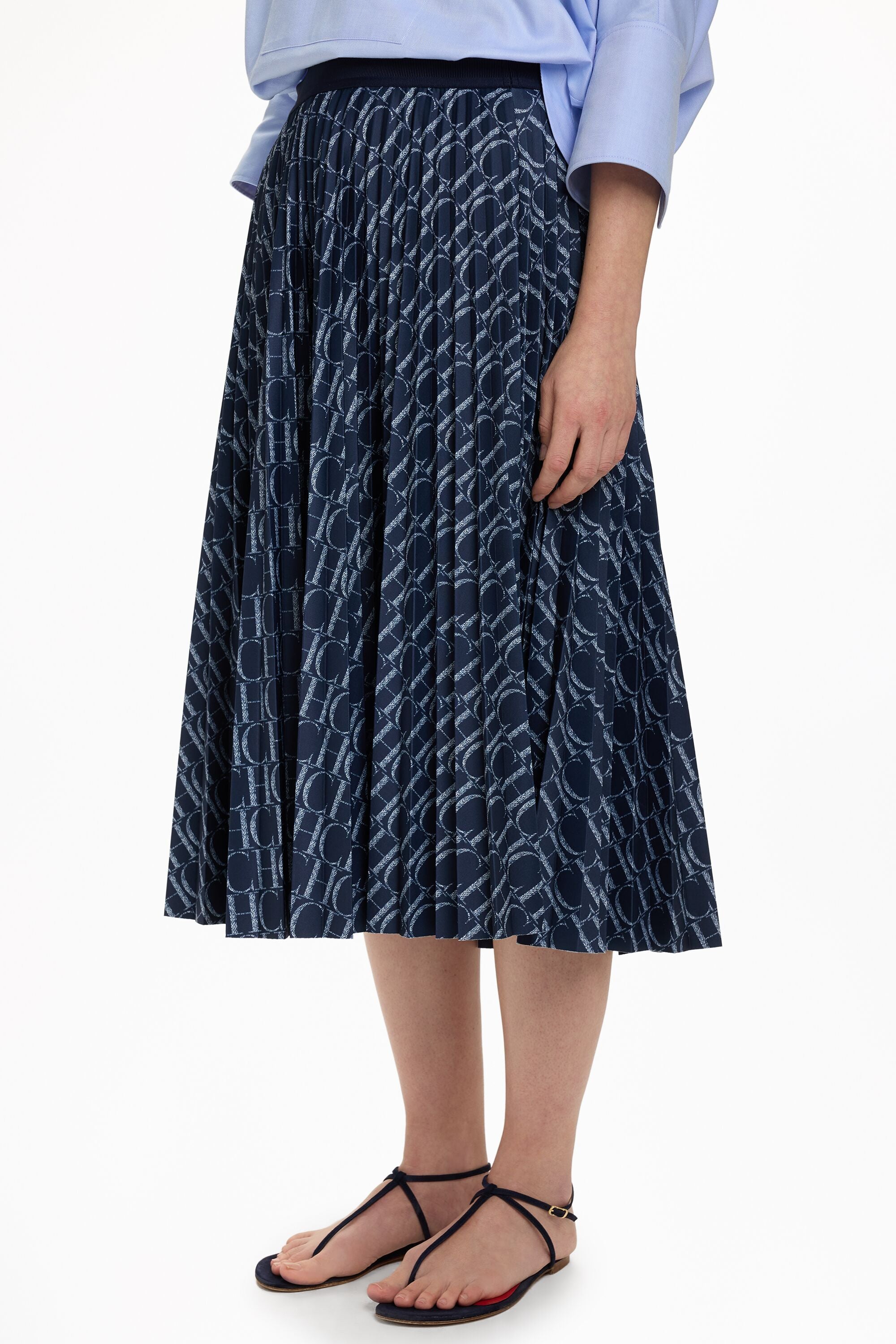 CH Print Neoprene Pleated Skirt navy - CH Carolina Herrera United