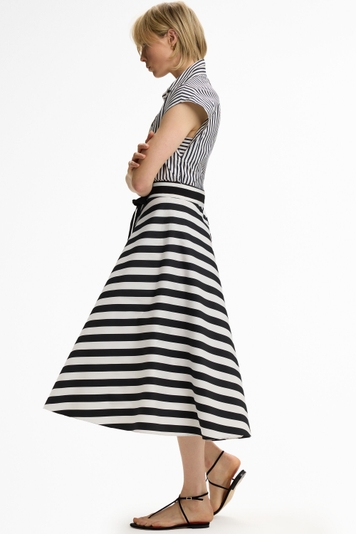 Striped Poplin Midi Skirt