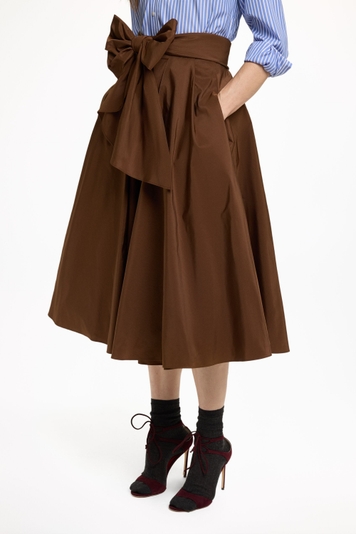 Taffeta Midi Skirt with Sash