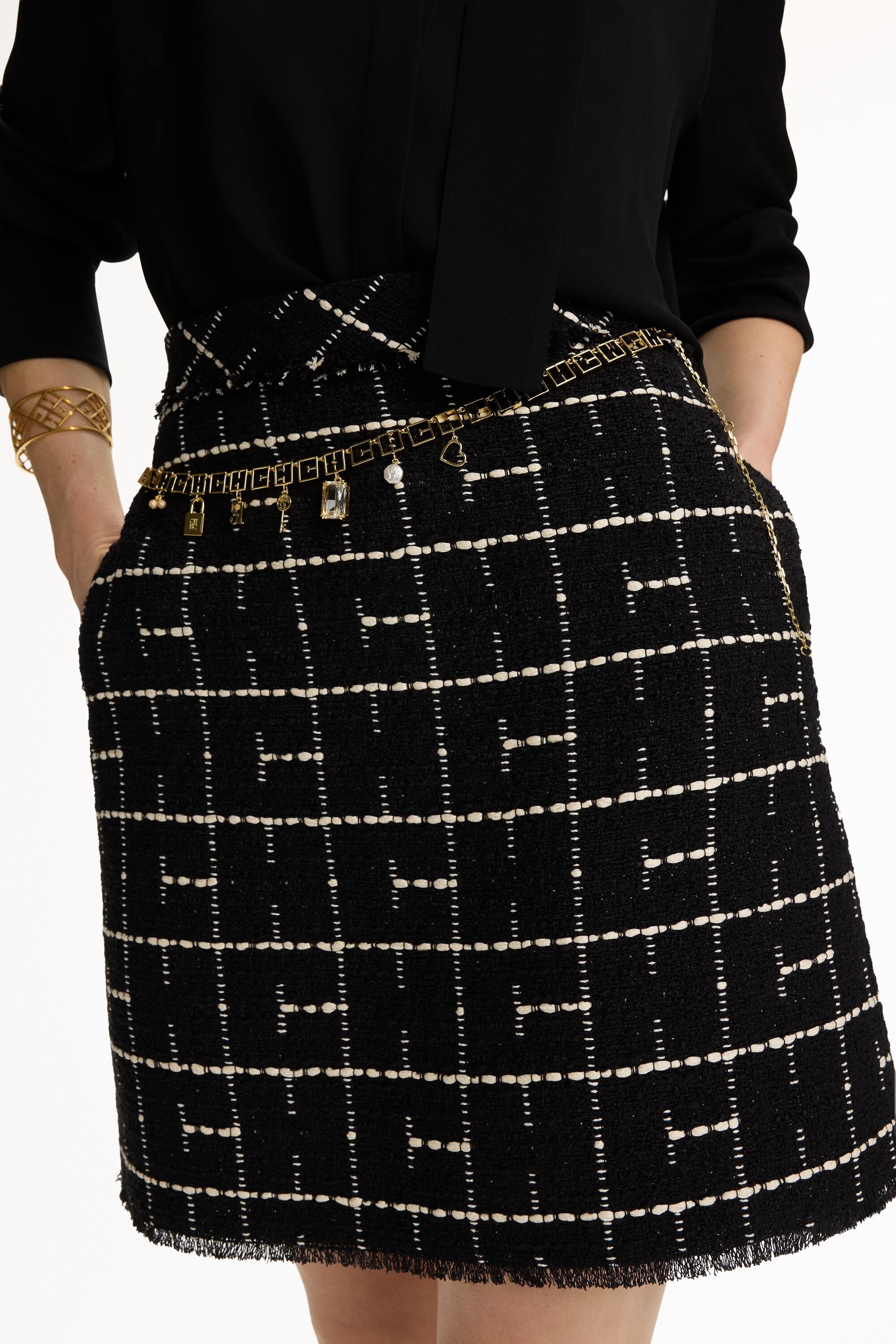 CH2020 Tweed A-Line Mini Skirt black/ivory - CH Carolina Herrera