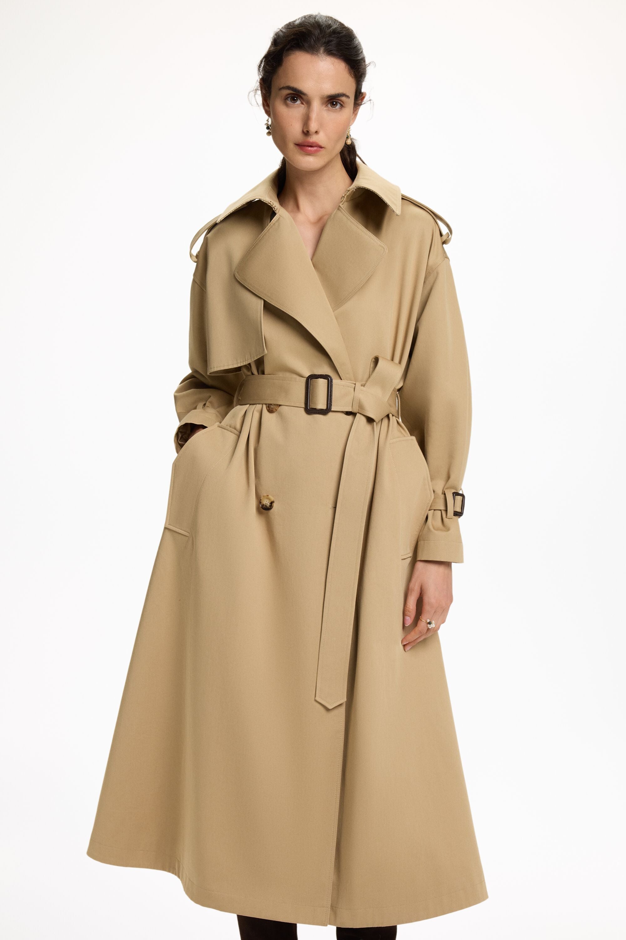Gabardina Evasé de Sarga de Algodón Caracas camel - CH Carolina