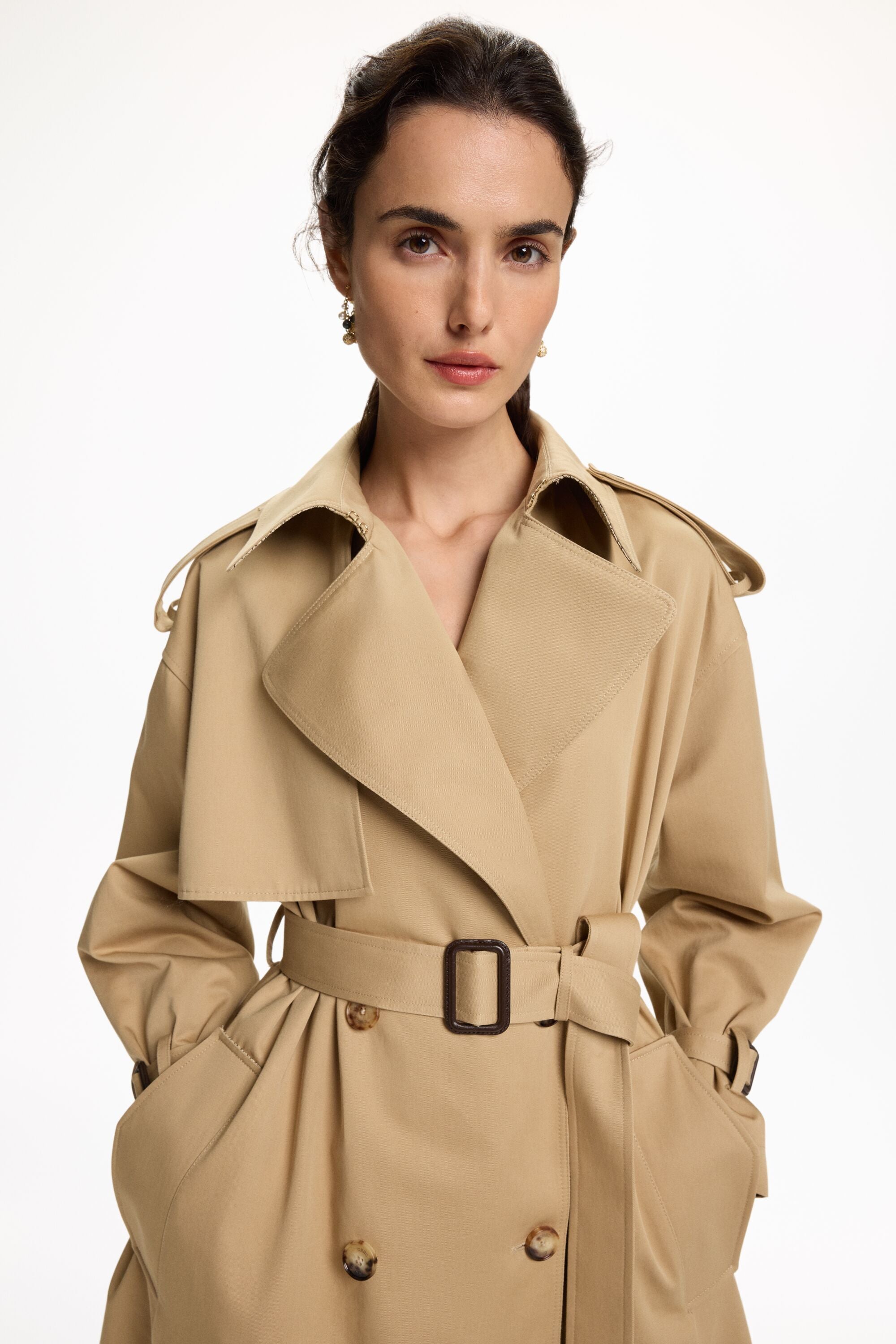 Gabardina Evasé de Sarga de Algodón Caracas camel - CH Carolina