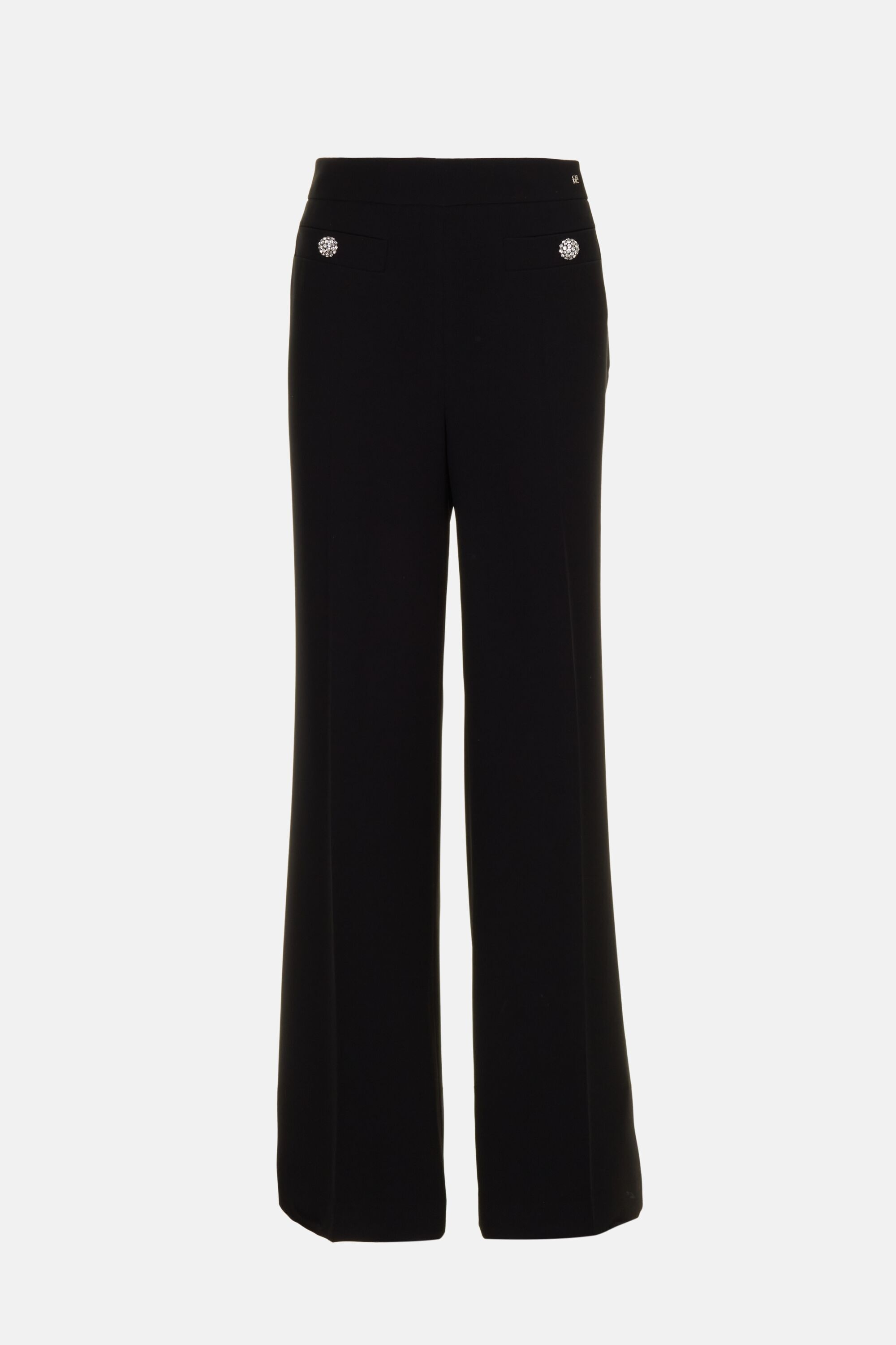 Pantalón Acampanado de Crepé con Botón Joya - NEGRO