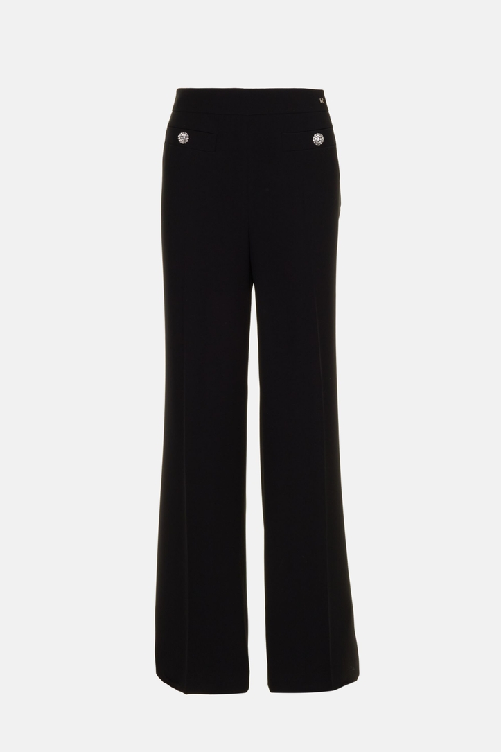 Pantalón Acampanado de Crepé con Botón Joya