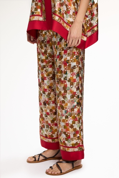 Pantalón Pijamero de Twill de Seda Estampado Locked - ROJO/MULTICOLOR