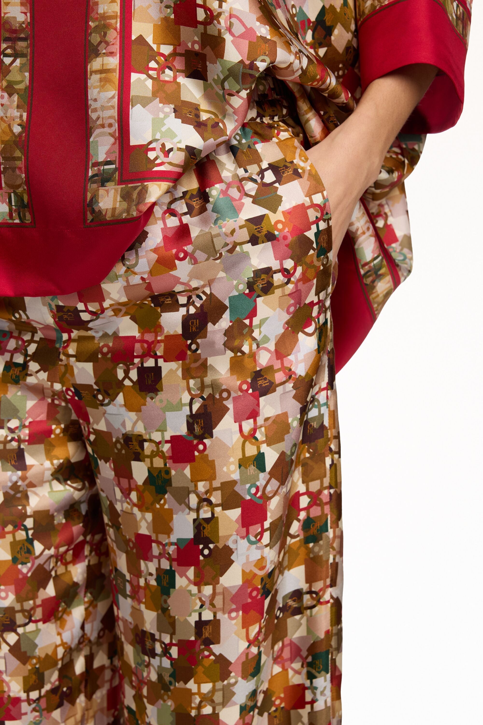 Locked Print Silk Tweed Pyjama-Style Pants red/multicolour - CH