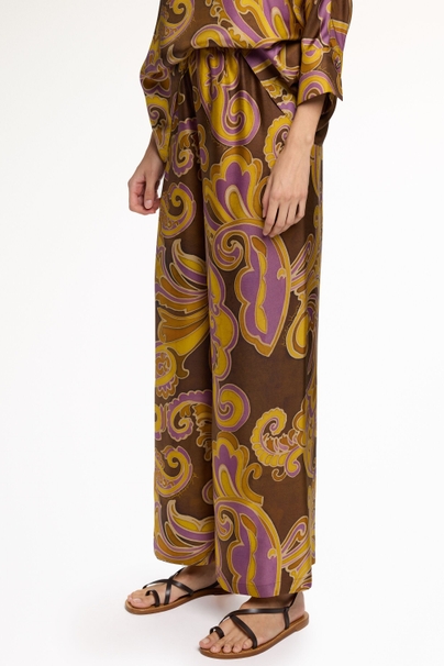 Paisley Print Silk Twill Pyjama-Style Pants - BROWN/MULTICOLOR